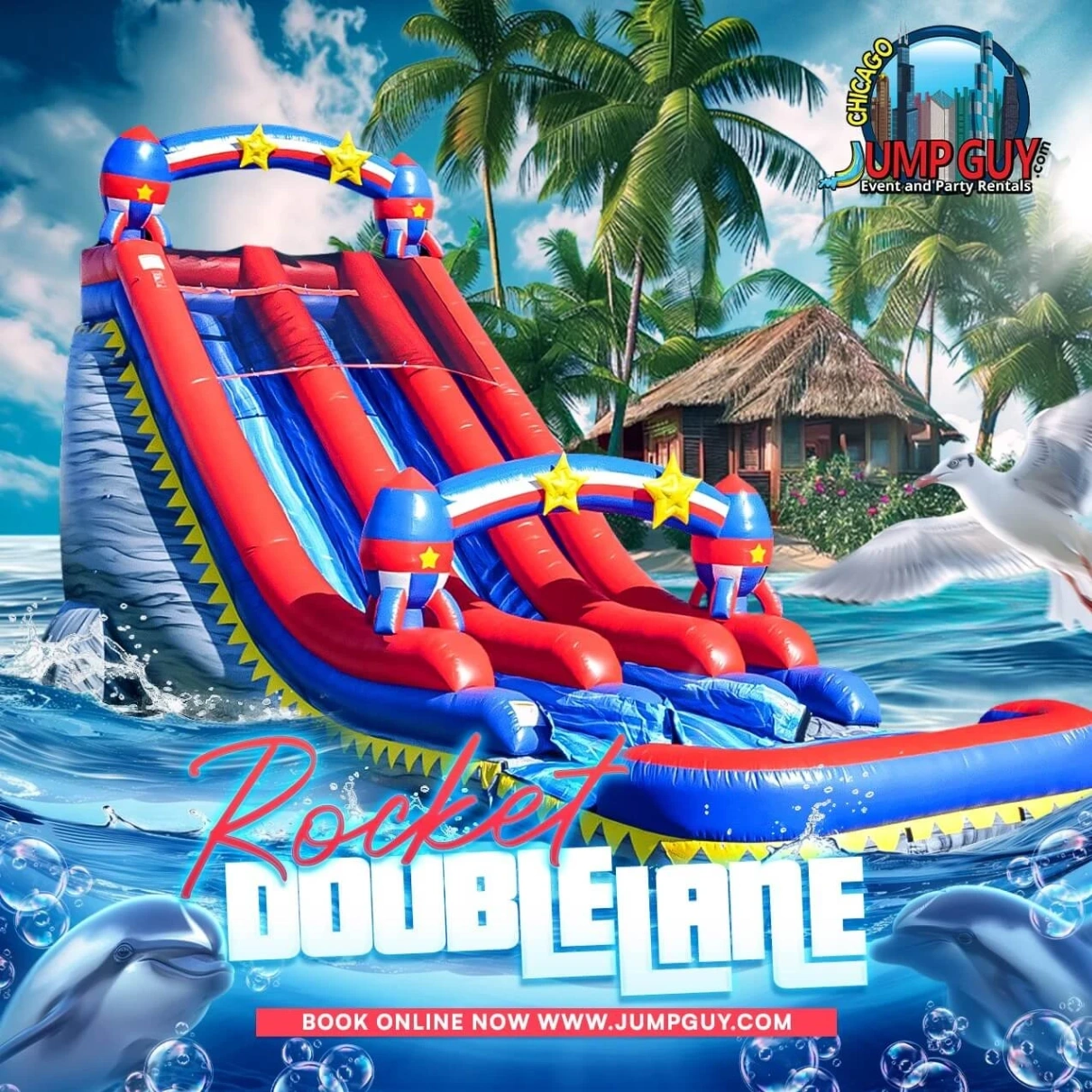 22 Ft Rocket Dual Lane Water Slide rental for Western Springs IL events in ZIP code 60558